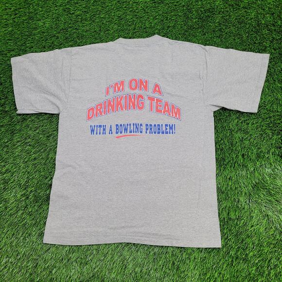 Vintage 90s Funny Drunk Bowling Shirt M/L 20x26 USA - Picture 1 of 14